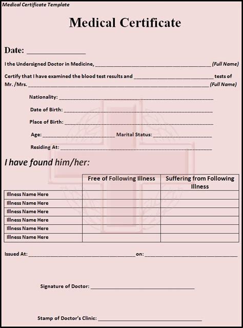 Medical Certificate Form .